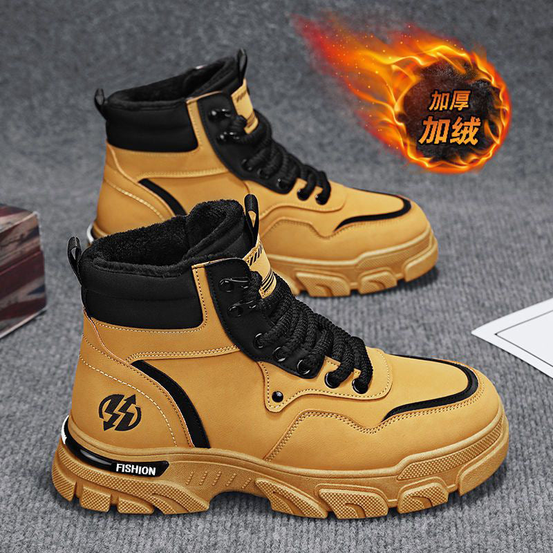 Men's snow boots: winter trendy martin boots, fleece-lined, extra thick, warm, fashionable, retro, anti-slip, wear-resistant, work boots for men