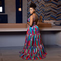 C7377 cross-border   fashion women's sexy spaghetti strap backless printed colorful dress