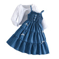 mid-to-large children's outfit: spring new arrivals - sweet floral print sundress with shawl set for girls (export quality)