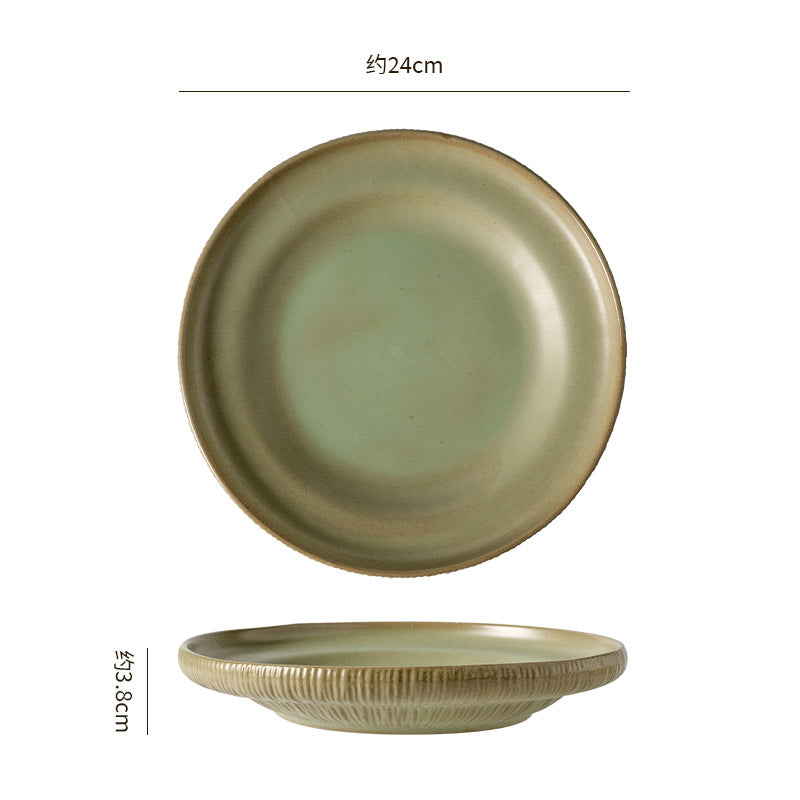 Retro kiln line pattern high-looking tableware restaurant hotel stylish display dessert plate steak plate for home dish plate
