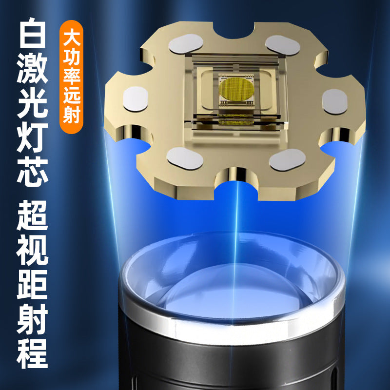 Cross-border new LED strong light zoom searchlight multi-function outdoor white laser lighting side light USB charging flashlight