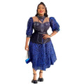 Fashion cross-border export women's clothing plus size african  hot diamond bubble beads waist slimming looklacepatchworkdress