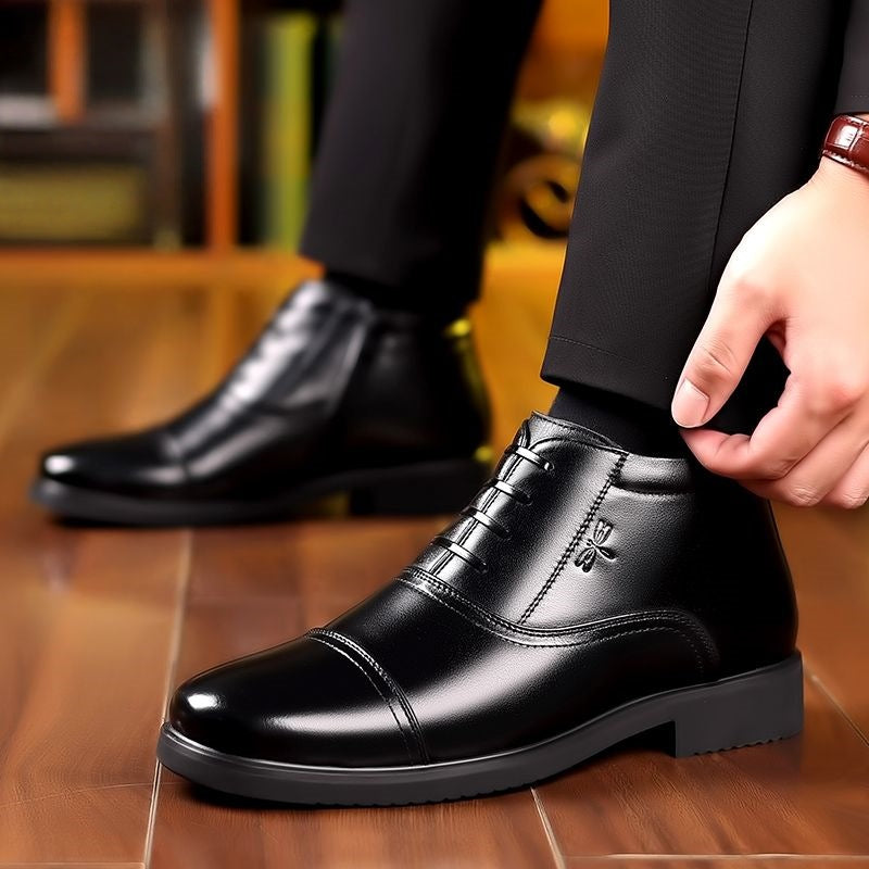 Winter men's triple-panel leather wool-lined cotton shoes - extra thick, warm, business formal, high-top
