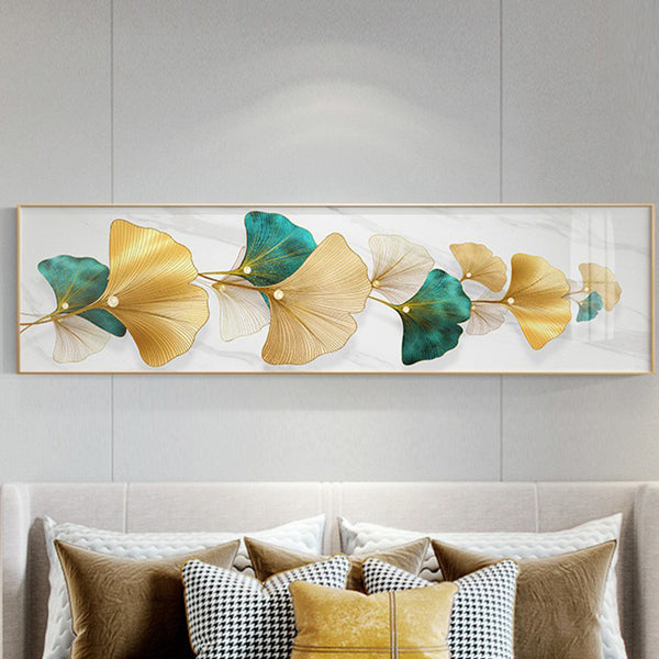 Modern light luxury bedroom decoration painting living room background wall banner ginkgo biloba bedside hanging painting villa hotel mural
