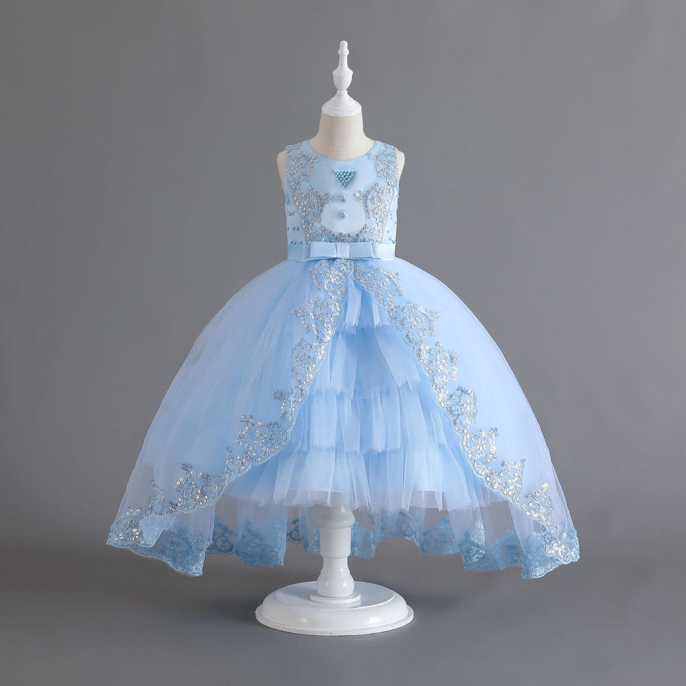 Ready-to-ship new trailing children's gown lace-trimmed princess dress girls' piano performance dress kids dress
