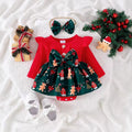 foreign trade christmas element long-sleeved jumpsuit european and american infant pit strips flying sleeves embroidered santa claus printing