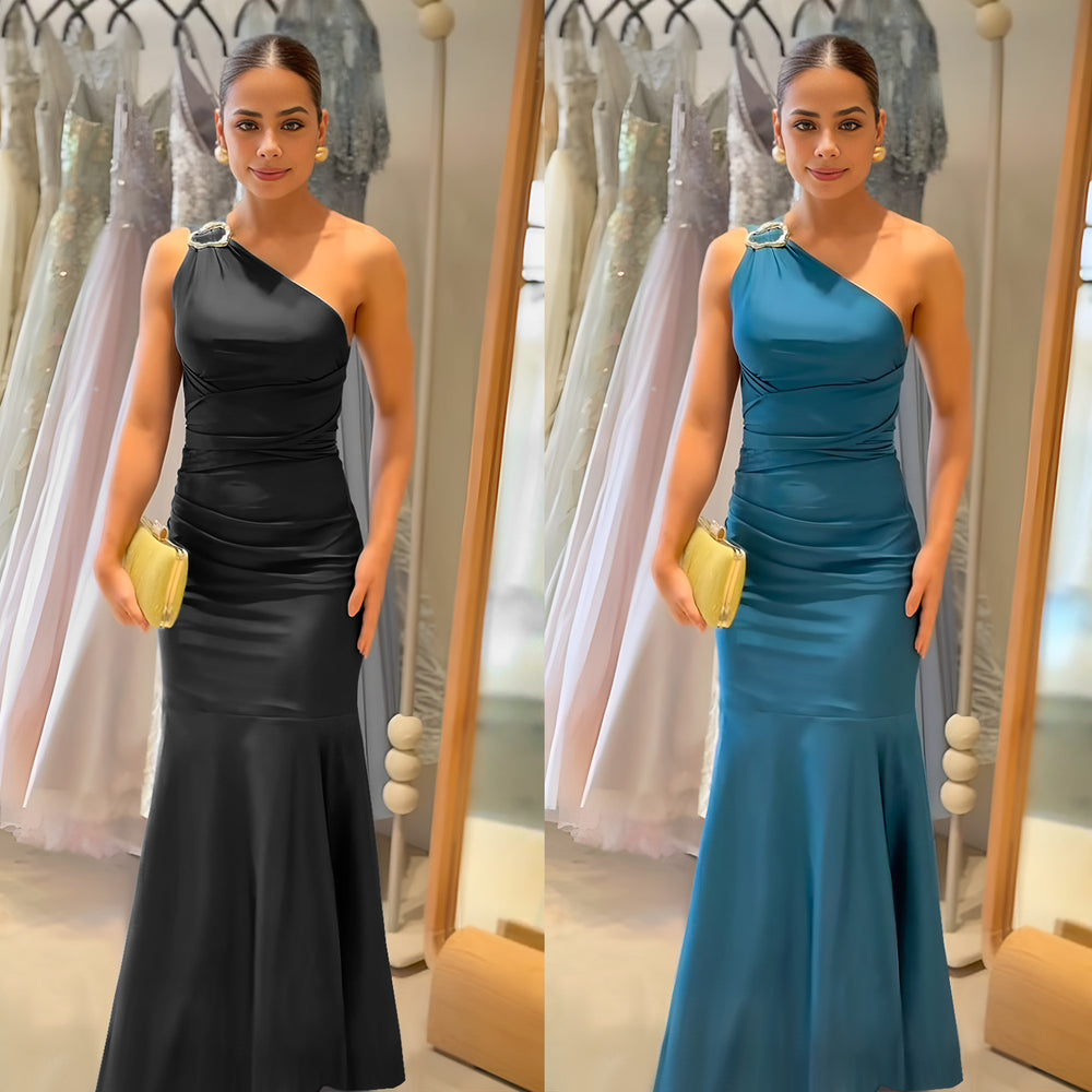 C7553 cross-border   fashion women's elegant bodycon solid color mermaid dress
