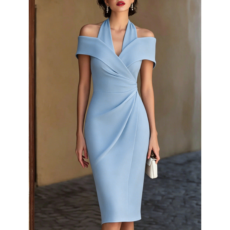 Fashion cross-border sexy off-shoulder pleated veterinary dress dress