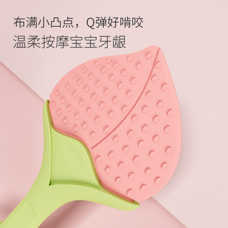 Newborn teething stick, baby teether, food-grade silicone chew toy, fruit-shaped soothing teether, anti-sucking hand
