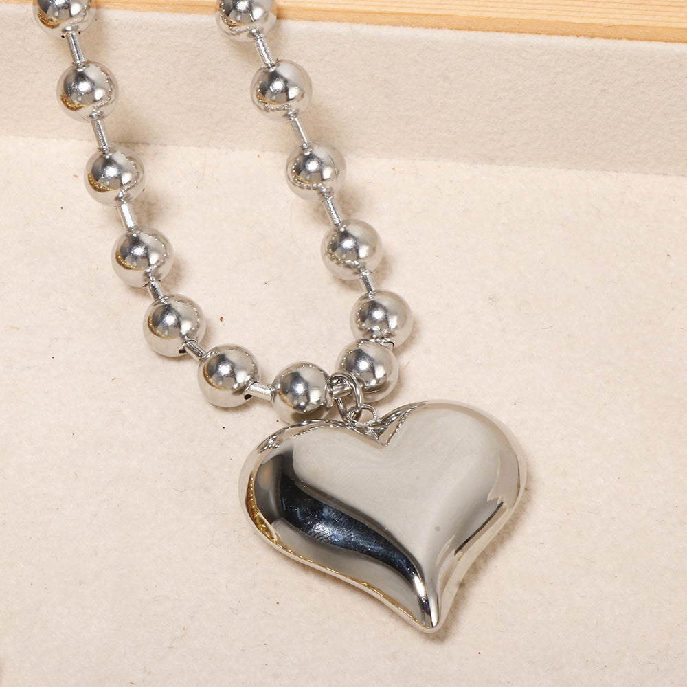 New arrivalaccessible luxury style heart necklace fashioncasual glossy steel ball chain peach heart pendant stainless steel necklace