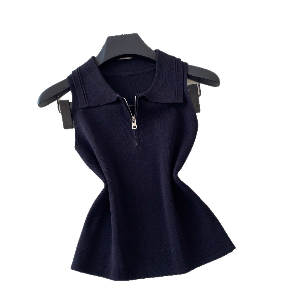K-style lapel half-zip sleeveless knitting vest women's spring summer light mature style casualpullover knitting shirt multi-color