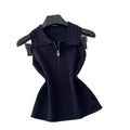K-style lapel half-zip sleeveless knitting vest women's spring summer light mature style casualpullover knitting shirt multi-color