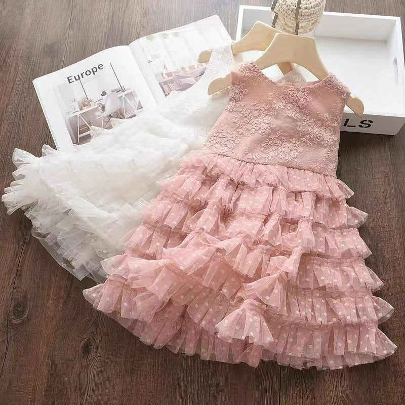 korean style summer girls' lace dress, kids' tank dress, princess tulle dress, baby tutu cake dress