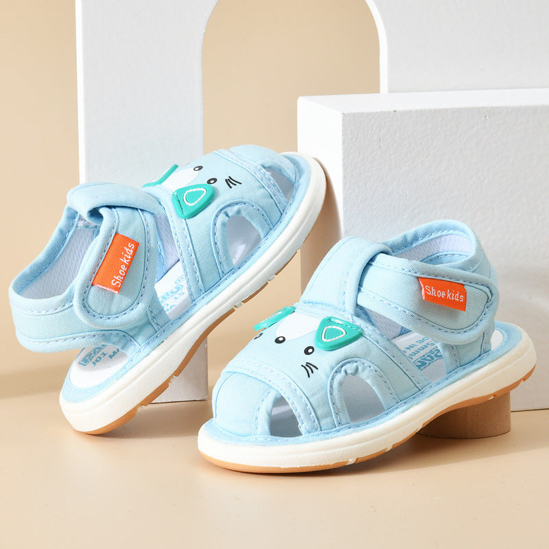 Baby cloth sandals for boys, summer, ages 0-1-2-3 years, infant anti-slip soft sole squeaky shoes, girls' first walker shoes, baby shoes