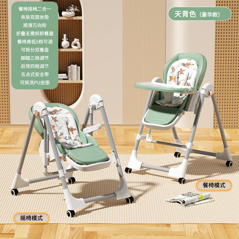 Baby Dining Chair Eating Chair Multifunctional Foldable Home Portable Baby Dining Table Seat Children's 2-in-1 Rocking Chair