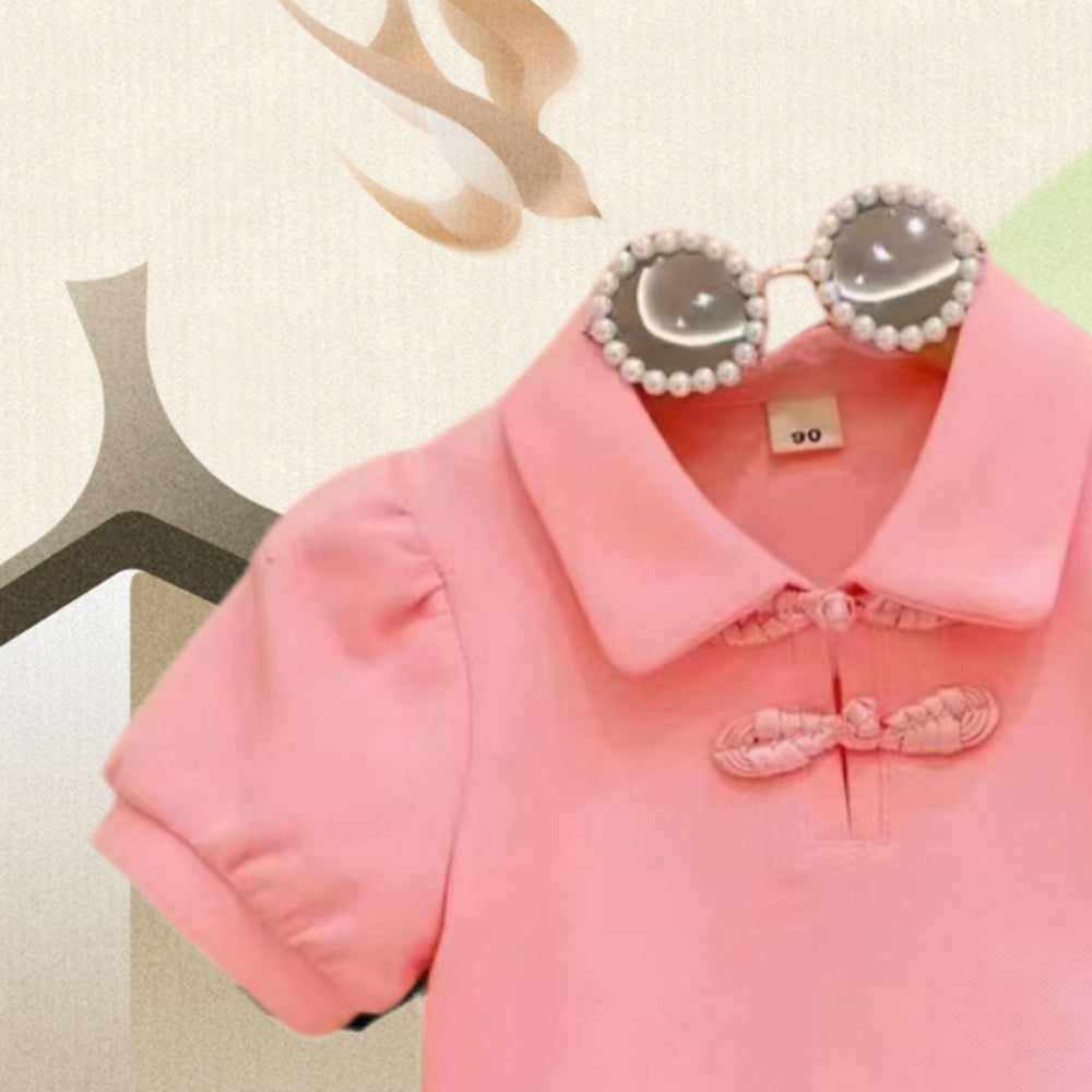 Girls' summer skirt set  new style chic & elegant mid-child casual short-sleeve skirt two-piece outfit
