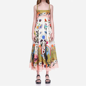 cross-border e-commerce european and american women's clothing: new summer collection - graffiti print, high-waisted cami dress with vacation vibes