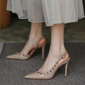 Fashion women's shoes one-strap rivets pointed toe 2025 spring and summer new style thin heel willow versatile toe sandals high heels
