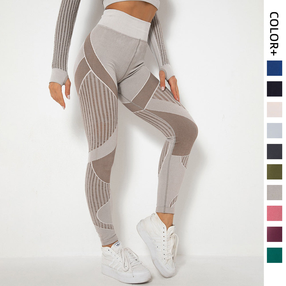In stock! fashion cross-border seamless knittingsexystripes moisture-wicking yoga pants sports running fitness pants for women