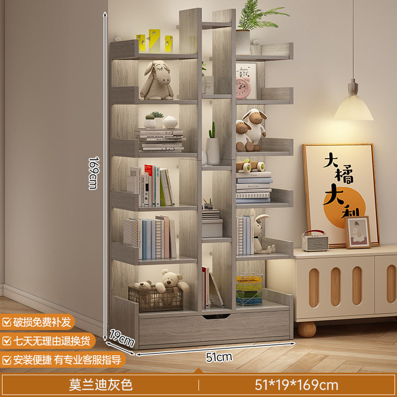 Simple small bookshelf, floor-to-ceiling shelf, integrated wall storage rack, living room office display rack, table side storage narrow cabinet