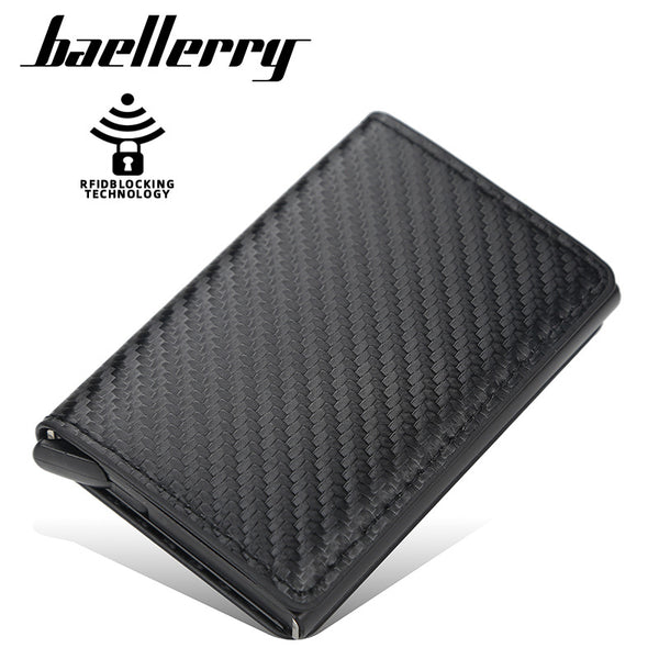 New card bag, card holder baellerry automatic elastic card anti-degaussing RFID carbon fiber men's and women's wallets are popular