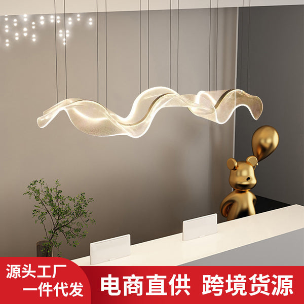 Restaurant bar led silk wave decoration wind and water rising art front checkout page streamer chandelier