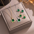 [titanium steel] emerald necklace women's square gemstone pendant earrings versatile high-end cross-border best selling clavicle chain