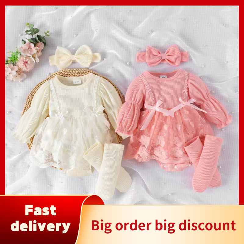 Children's clothingautumnew arrivalgirldress pure colorstripeslong sleeves mesh skirt
