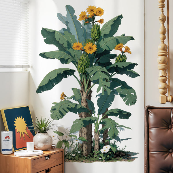 Tropical plants, large leaves, flowers, background wall stickers, fresh green plants, self-adhesive wall stickers,  delivery 69126