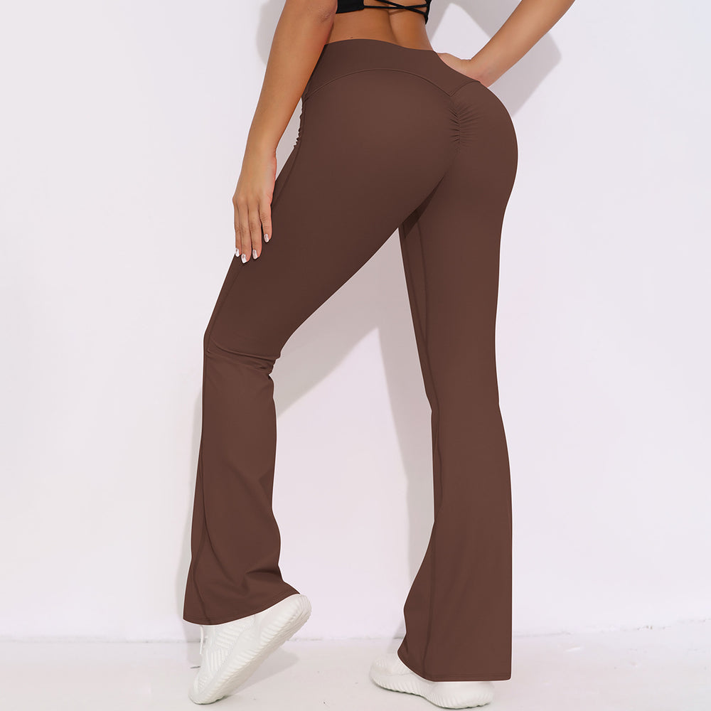 Fashion nude wide leg tight yoga pants high waist hip lifting quick drying micro flared pants casual sports fitness pants flare pants