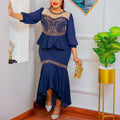 new african cross-border fashion: mesh panel solid color rhinestone two-piece set