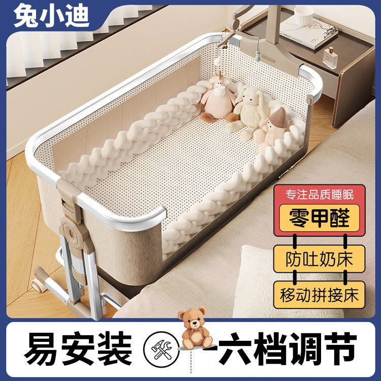 Aluminum alloy baby crib convertible to big bed, multifunctional portable folding children's bed, newborn baby bed with changing table