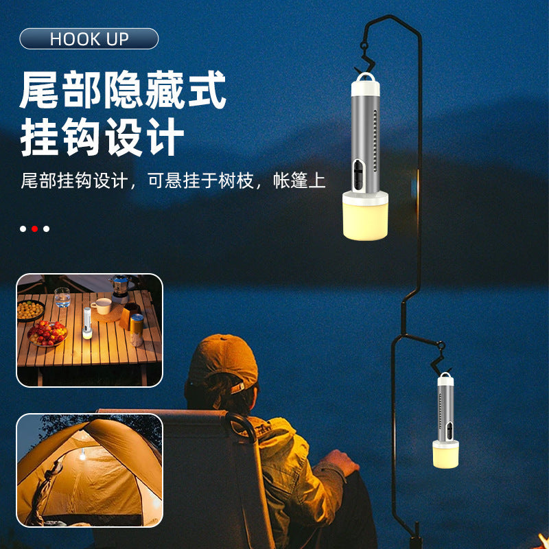 2023 new aluminum alloy flashlight outdoor camping rechargeable lighting camping light LED emergency light floodlight