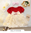 Girls' dress  summer new arrival: 3d bow, bubble sleeves, mesh, kids' princess dress - stylish and cute