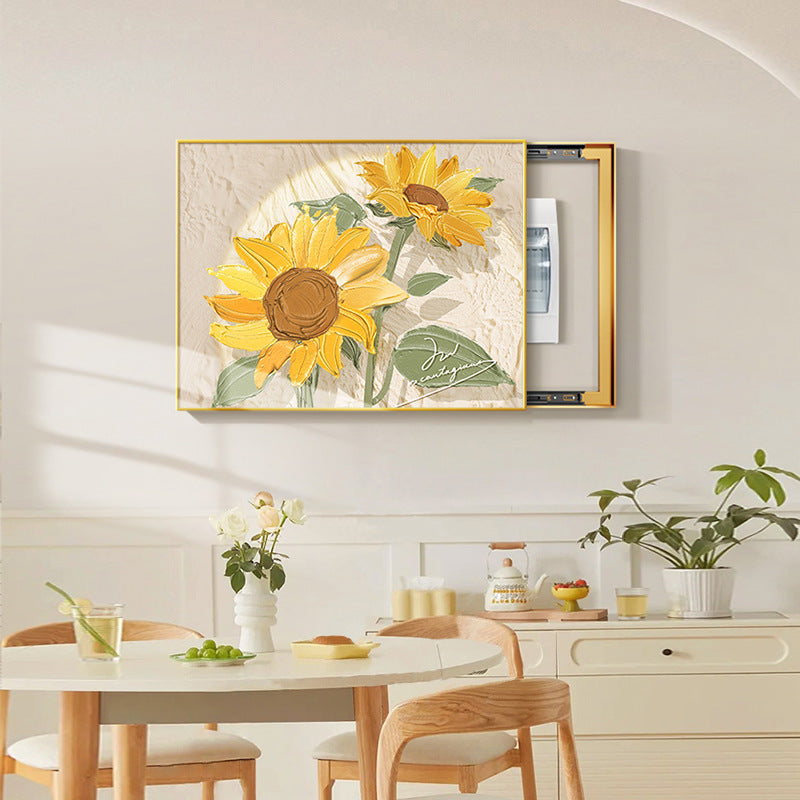 Cream log wind meter box decorative painting 2025 new sunflower distribution box strength electric box box cover hanging painting