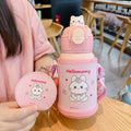 New cartoon character double-drink kids' thermos cup, 316 stainless steel food-grade water bottle with sleeve and straw