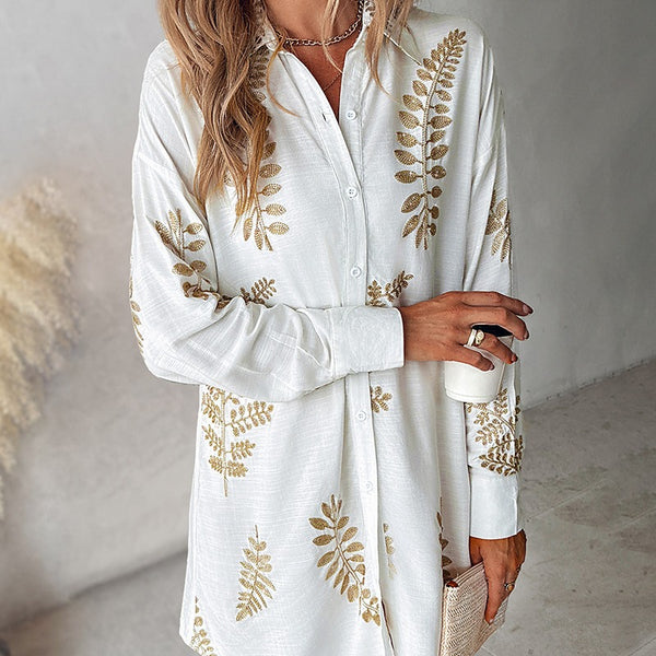 2024 New Cross-border Embroidered Leaf Casual Shirt Skirt-WMVE0001
