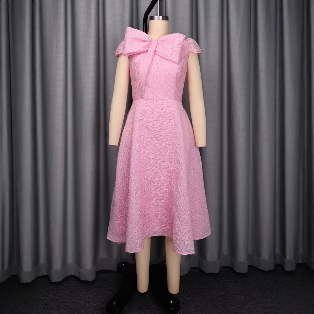 Spring/summer new arrival: elegant a-line high-waisted pink jacquard slimming party dress