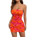 tk cross-border tight dress sleeveless tube top flower pleated mini hip skirt