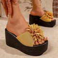 foreign trade new arrivalfashion one-piece platform slippers women's wedge heel thick soleplus size high-heeled sandals wholesale