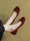 Vintage bow square toe low-cut flats - women's 2025 spring/autumn new collection - patent leather wedding shoes