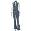 European and american style cross-border printed polka dot women's fitted fashion jumpsuit - swing neck sleeveless loose fit comfortable long romper