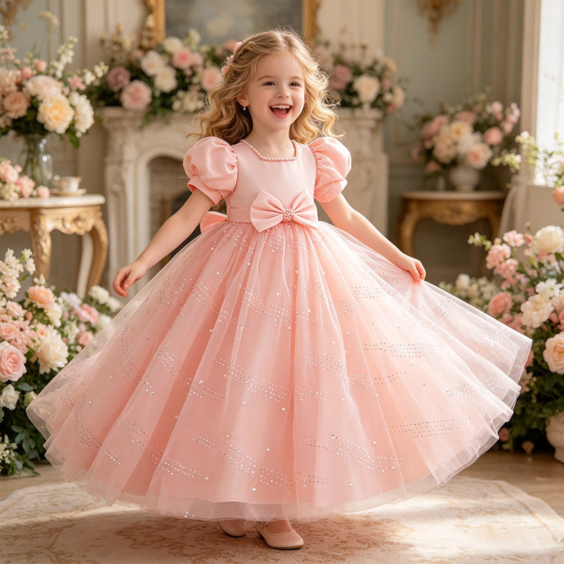 Girls' formal dresses french satin flower girl wedding dresses runway piano performance outfits children's princess dresses tulle in stock