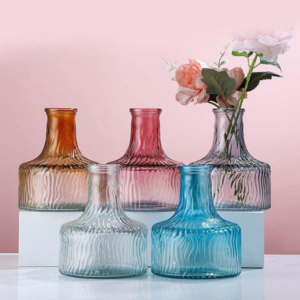 Wholesale European colorful vase transparent water raising vase living room decorative ornament bark pattern glass vase
