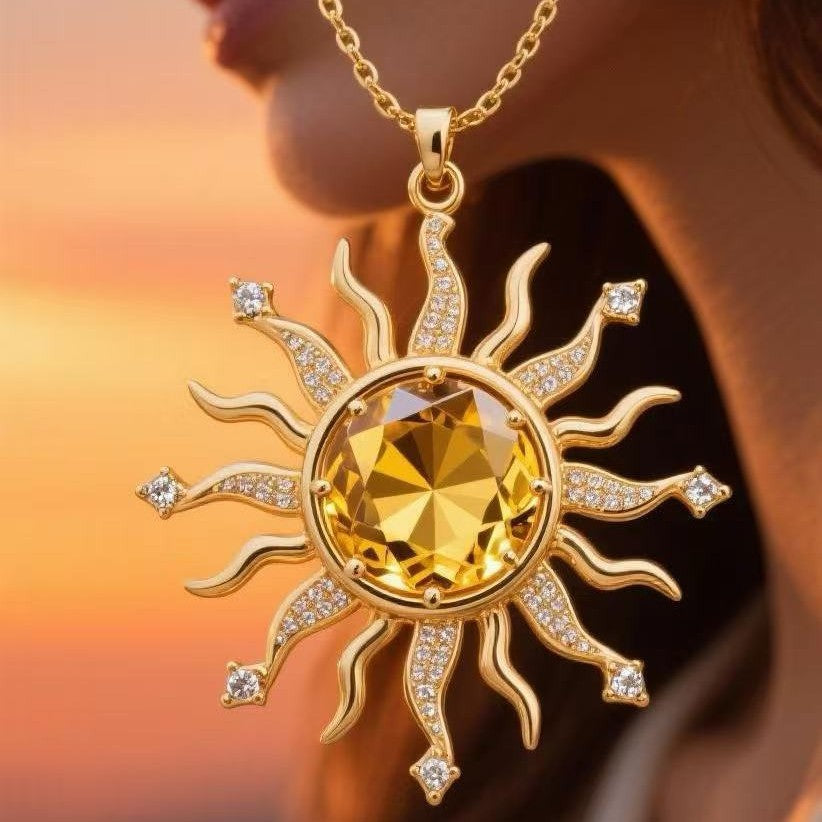 e-commerce exclusive: trendy european and american style sun necklace, gold diamond radiance pendant, understated luxury birthday gift for women