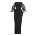 european and american mesh see-through flared sleeve dress plus size african women's black slim fit maxi dress