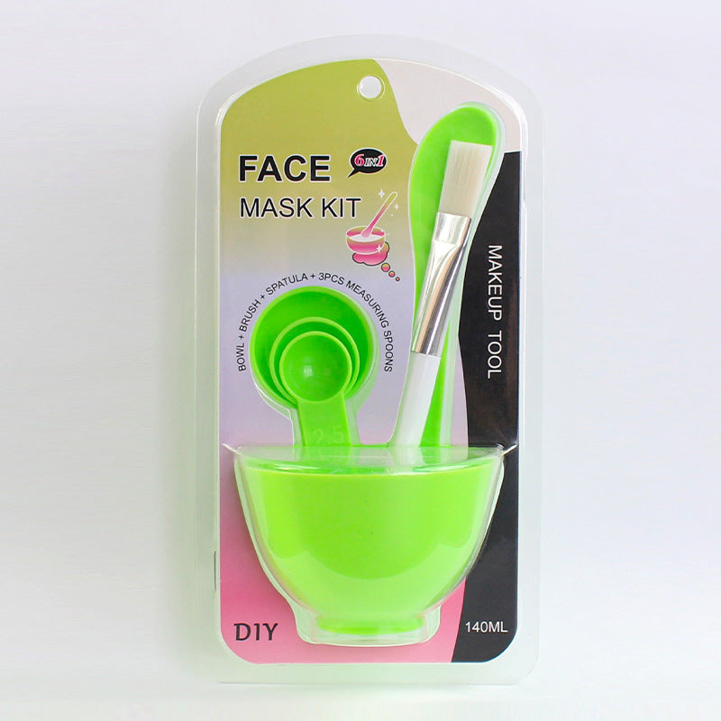 Wholesale spa & beauty tool set: 6-piece mask bowl kit with makeup brushes, mixing spatula, and plastic bowl for mask preparation