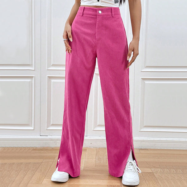 2024 European and American  corduroy casual straight-leg pants with split feet, fashion trend women's clothing, winter casual trousers