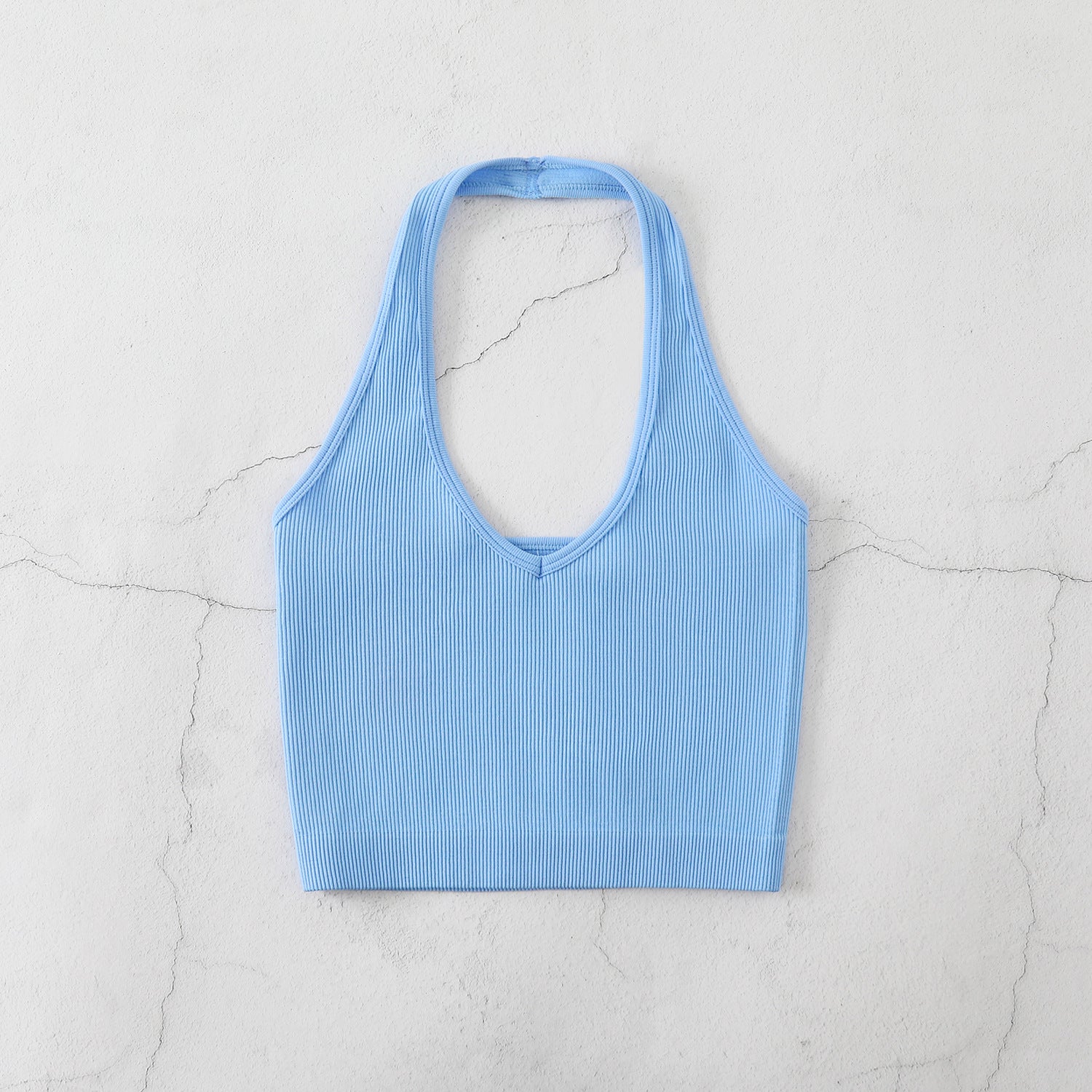 , European and American neck body underwear fitness yoga V-neck backless small vest threaded candy color