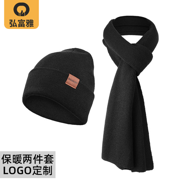 Spot knitted hat scarf set, piled and thickened men's and women's winter warm mixed wool scarf hat 2-piece set